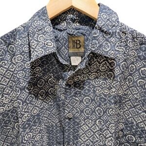 BRUNO B Men's Short Sleeve Button Down Shirt Size M 100% Silk Geometric Print